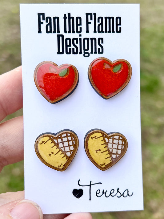 Handmade Teacher Heart Stud Earrings