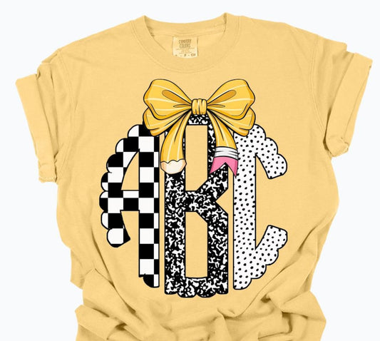 Checkered Composition Monogram with pencil bow tee/sweatshirt