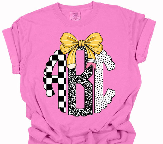 Checkered Composition Monogram with pencil bow tee/sweatshirt