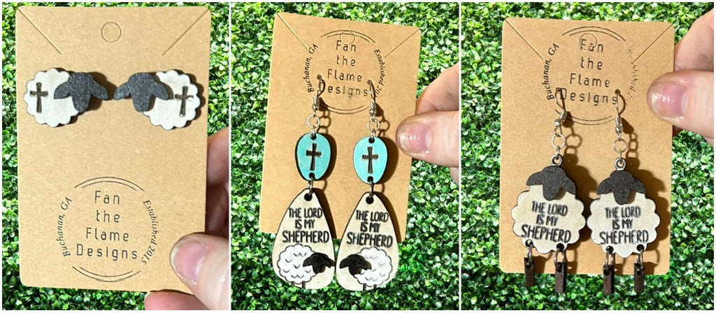 The Lord is my Shepherd Handmade Wooden Earrings