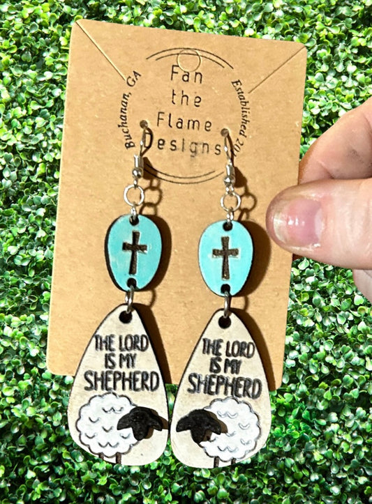 The Lord is my Shepherd Handmade Wooden Earrings