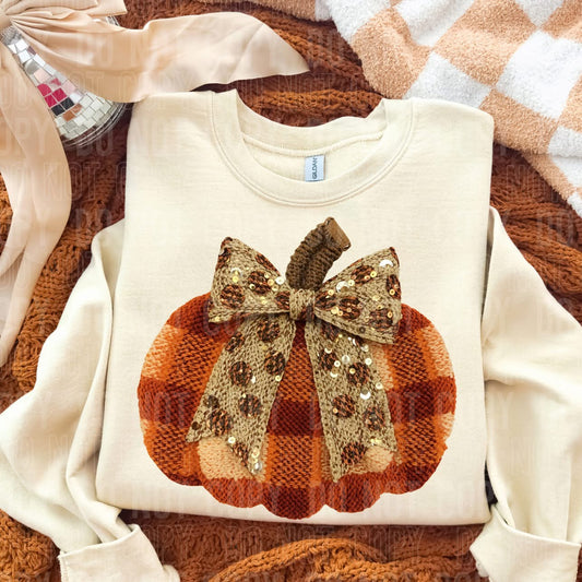 Fall Plaid Pumpkin Bow faux yarn sequins Tee/Sweatshirt