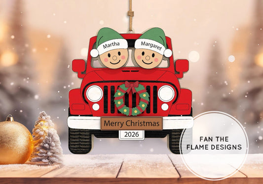 Personalized Family Jeep Christmas Ornament
