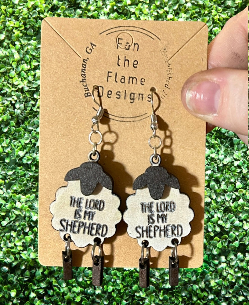 The Lord is my Shepherd Handmade Wooden Earrings