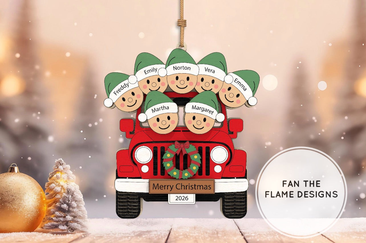 Personalized Family Jeep Christmas Ornament