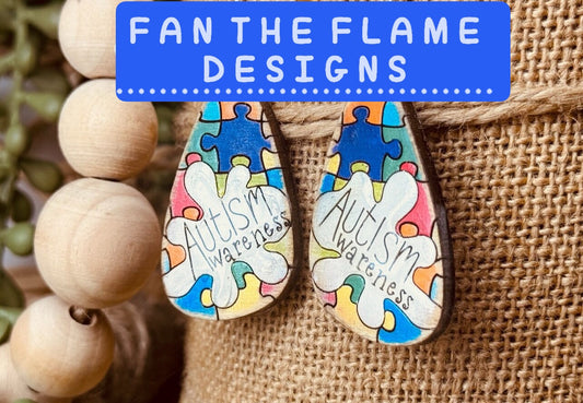 Handmade Autism Awareness Wooden Earrings