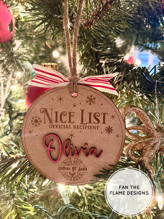 Personalized Nice List Recipient Ornament