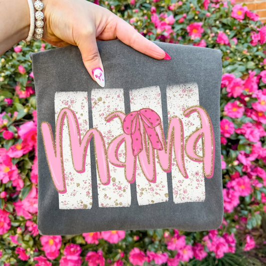 Floral Distressed Stripes Names with Glitter & Bow Coquette