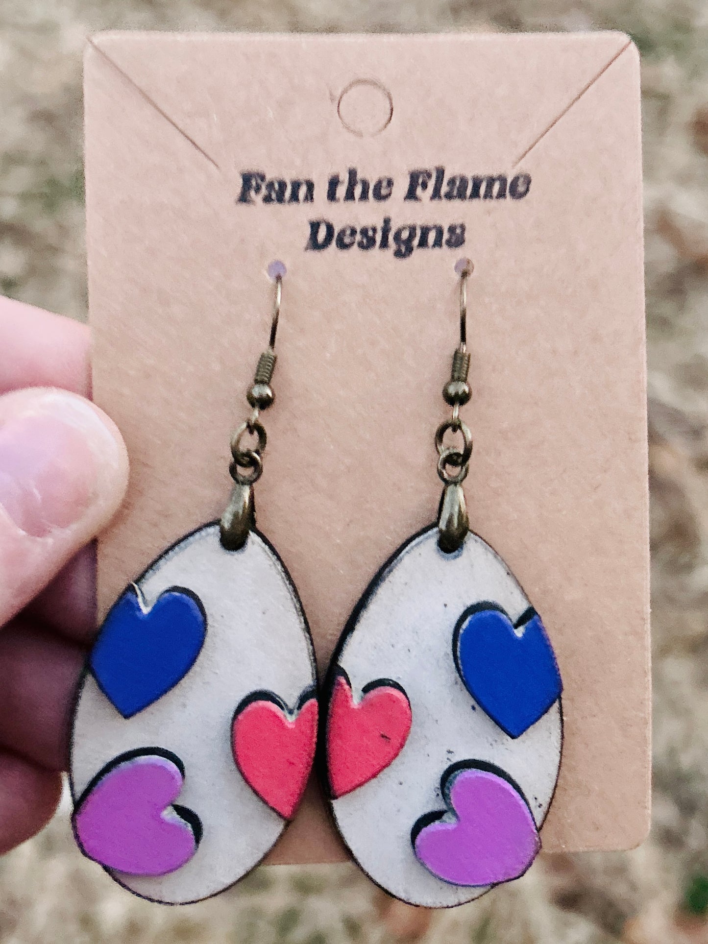 Handmade 3D Heart Wooden Earrings