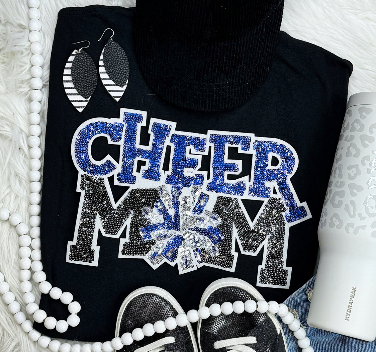 Cheer Mom {Royal blue}Sequin Patch tee/sweatshirt