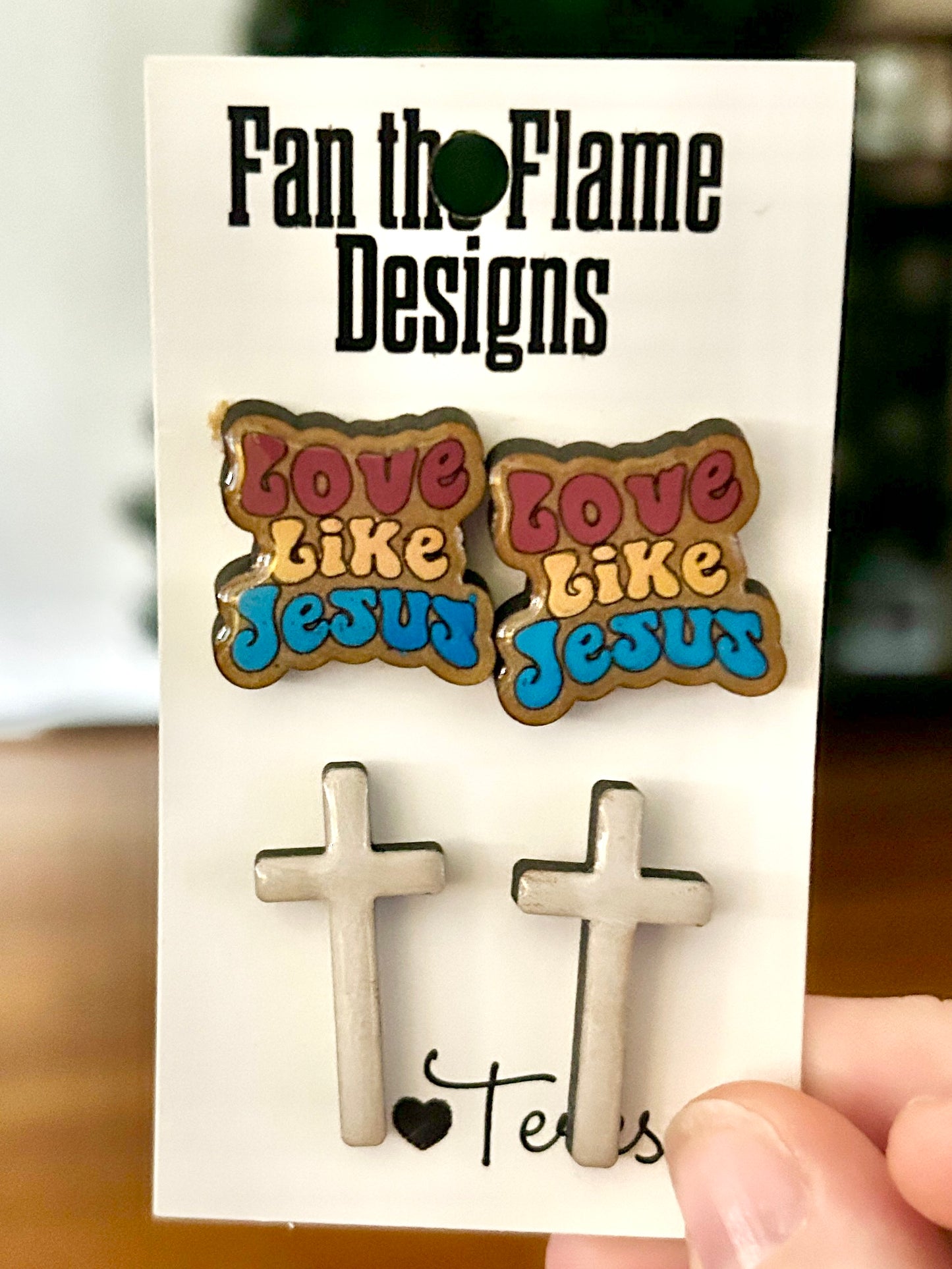 Love like Jesus & Cross Handmade Stud Earrings