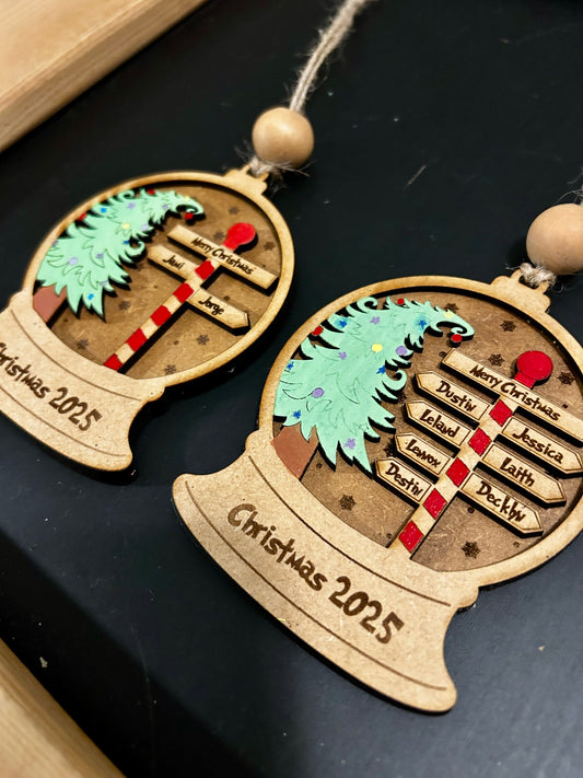 Personalized Family Christmas Tree Directional Sign Ornament