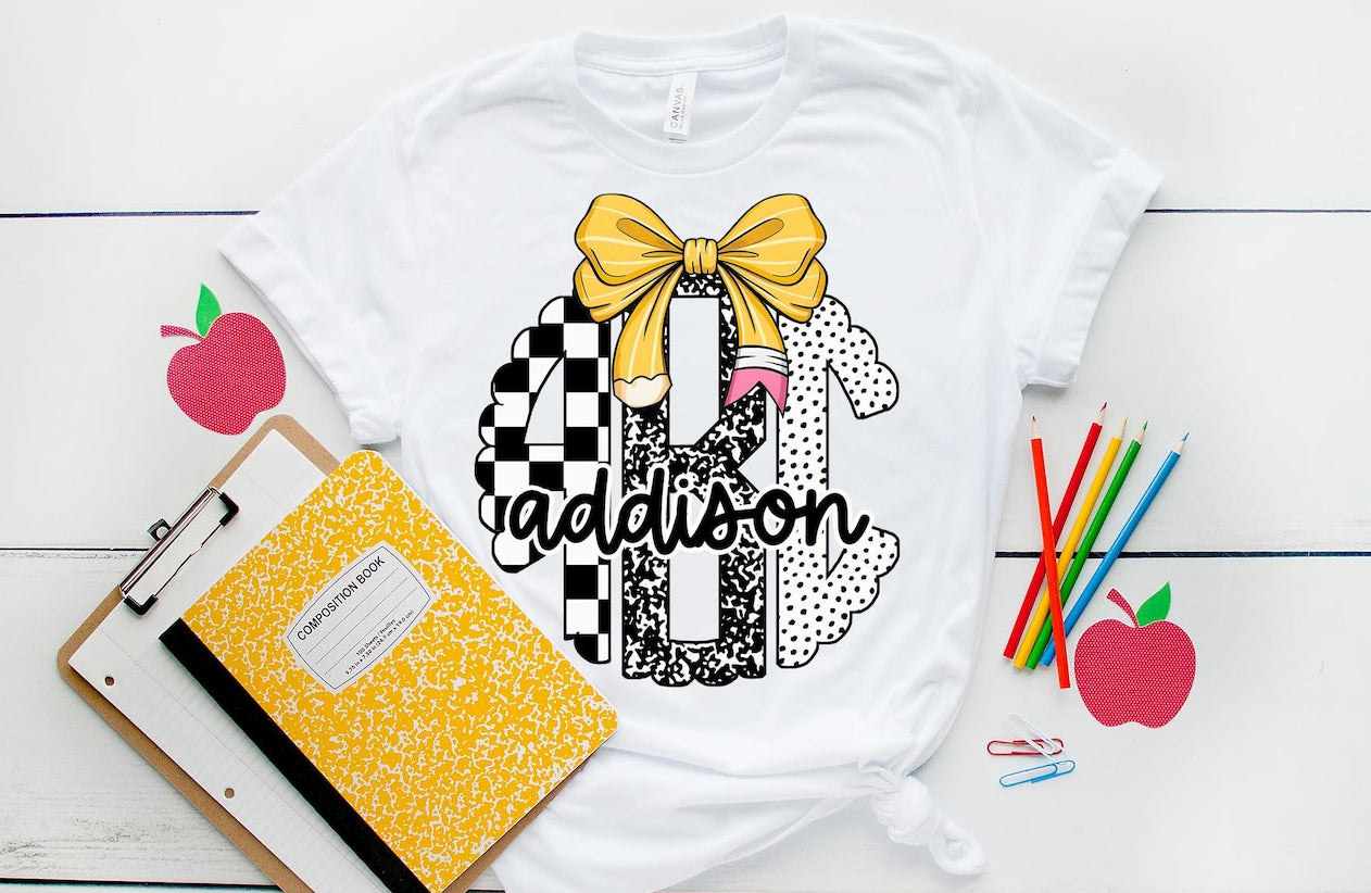 Checkered Composition Monogram with pencil bow tee/sweatshirt