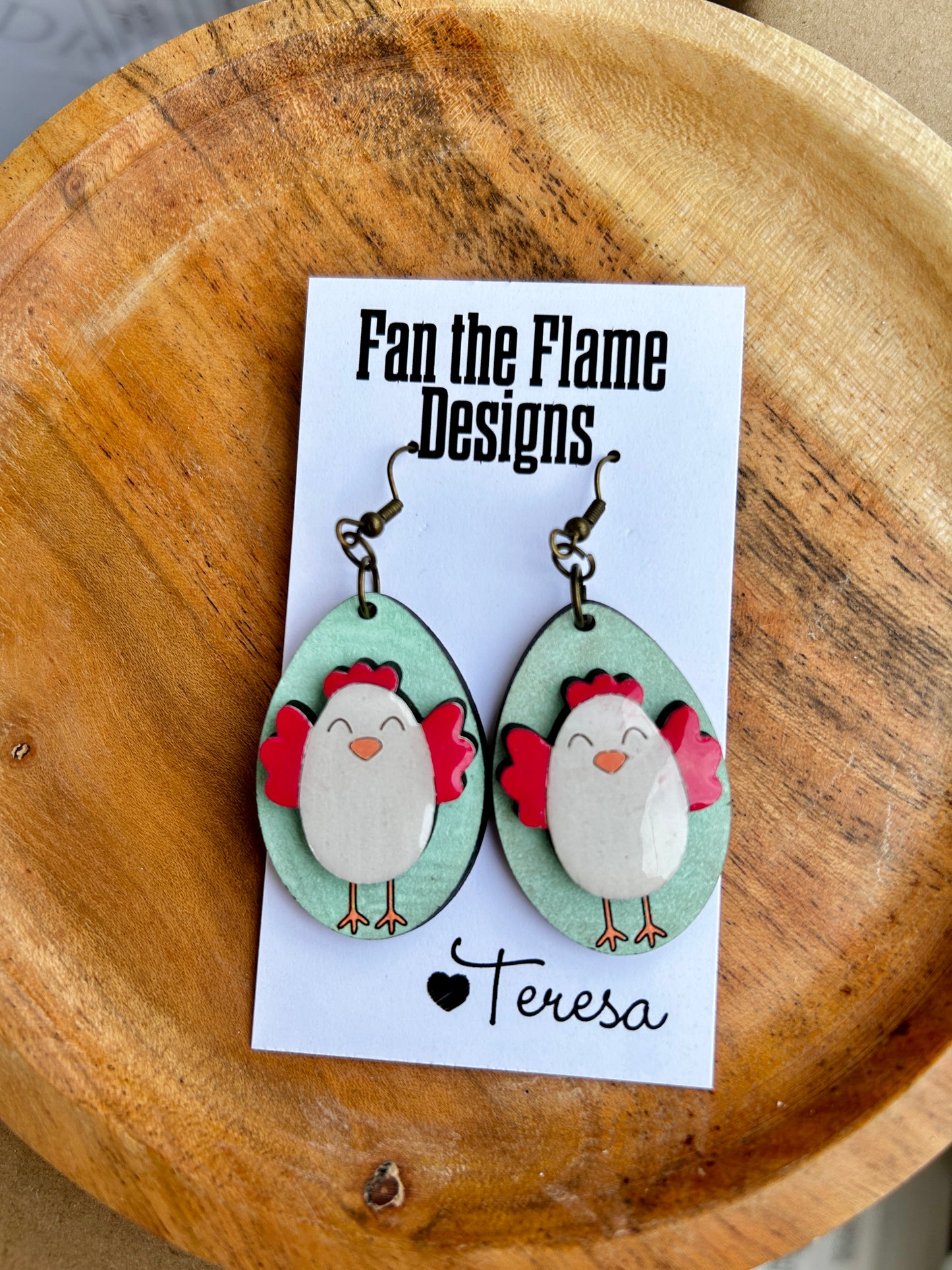 Handmade Distressed Chicks dangle earring