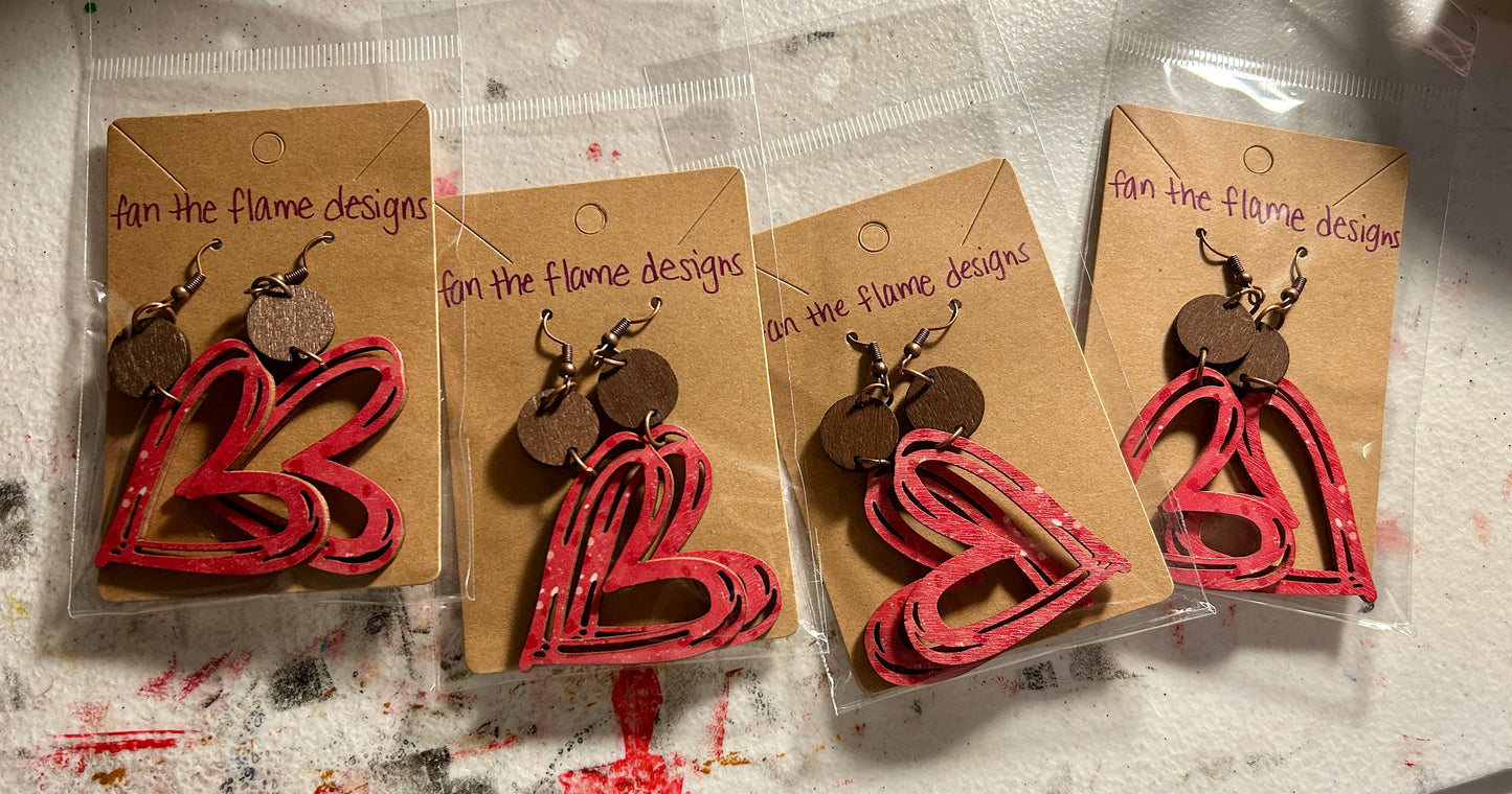 Handmade Heart Wooden Earrings