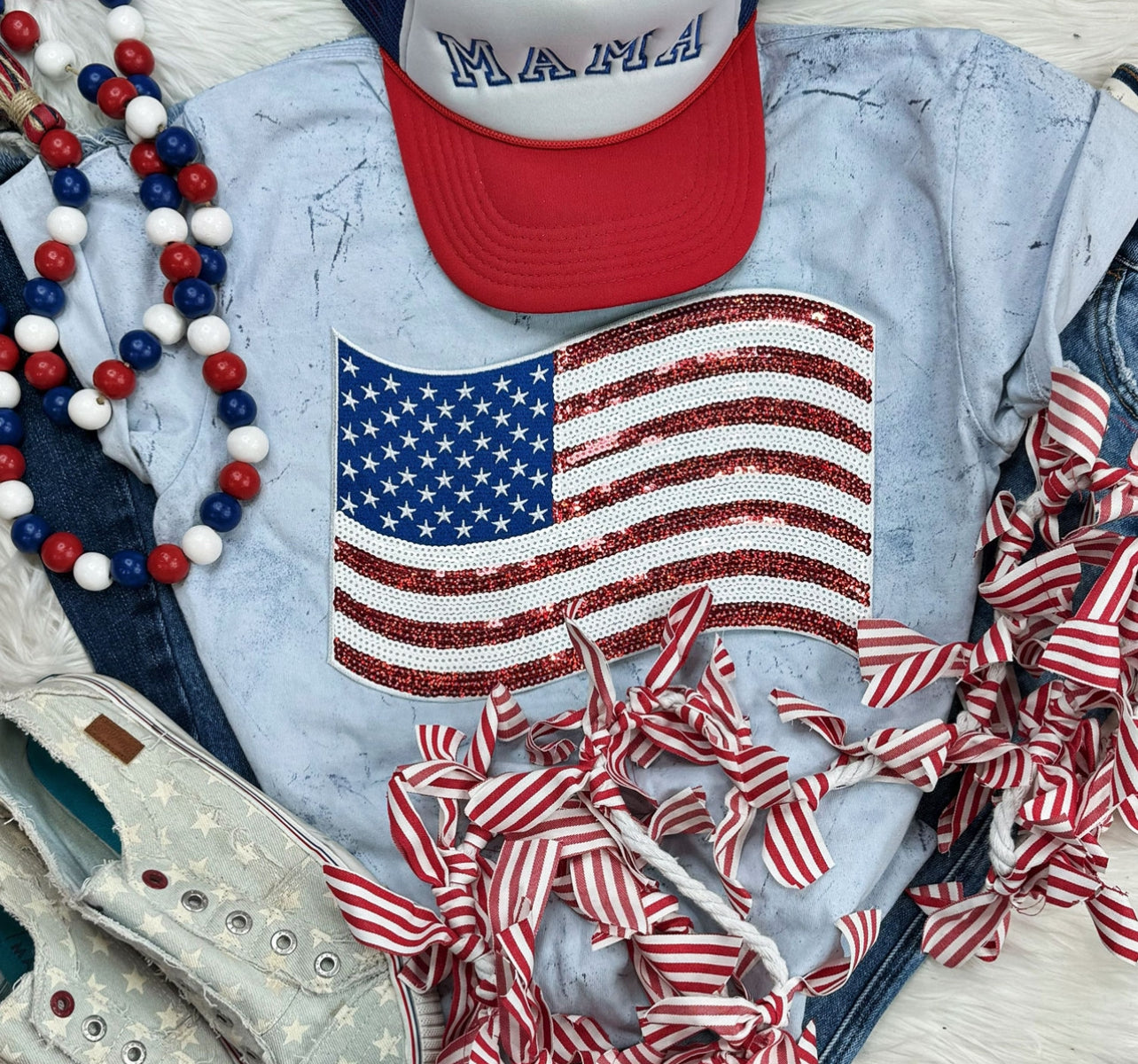 USA Sequin Patch tee/sweatshirt