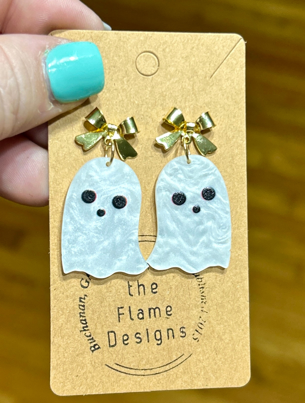 Shimmery Gold Bow Ghost Earrings