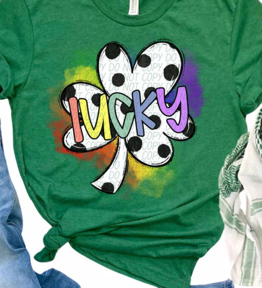 Lucky clover color font with rainbow outline tee/sweatshirt