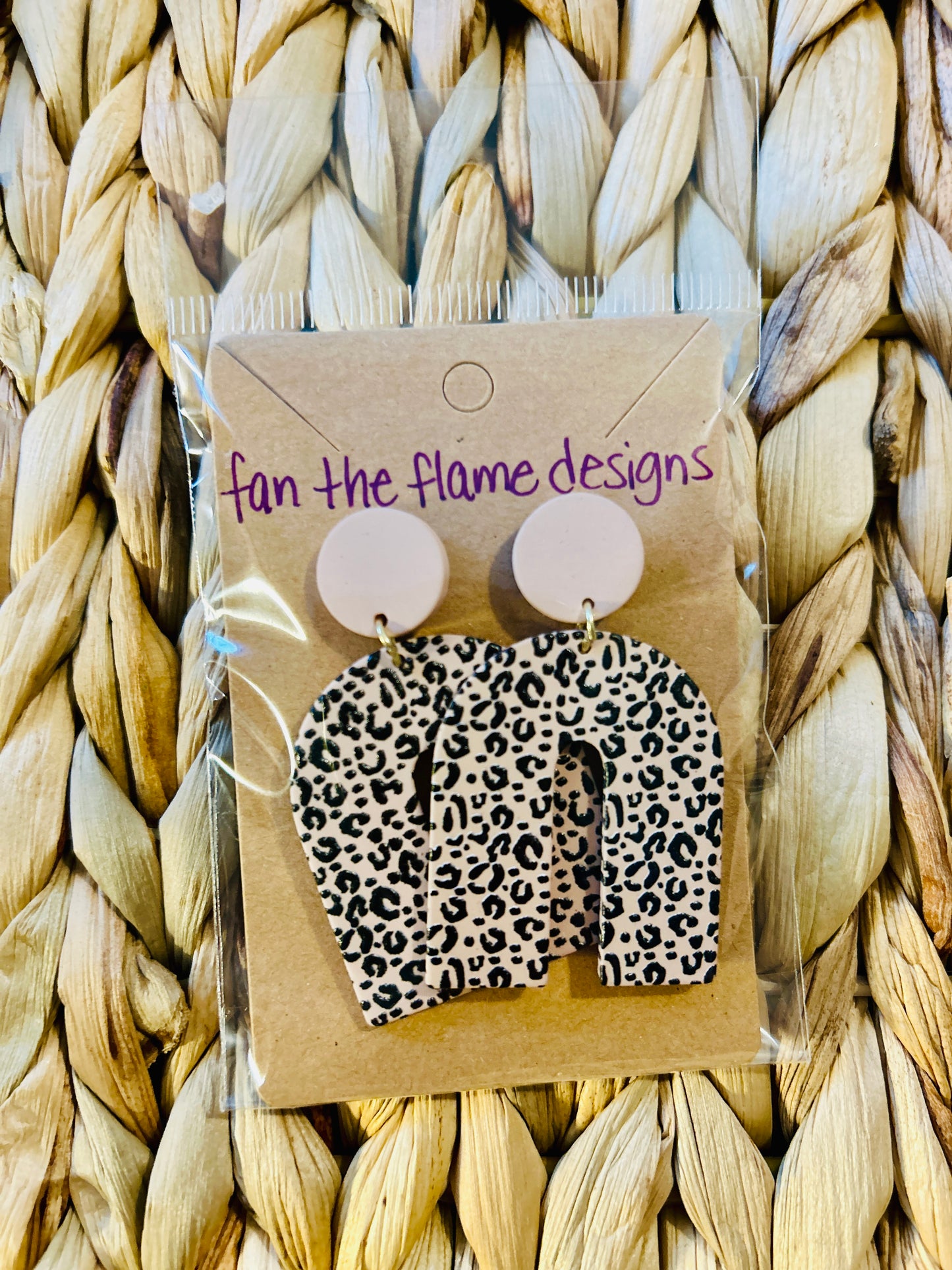 Tan & Black Leopard Rainbow Dangle Earrings