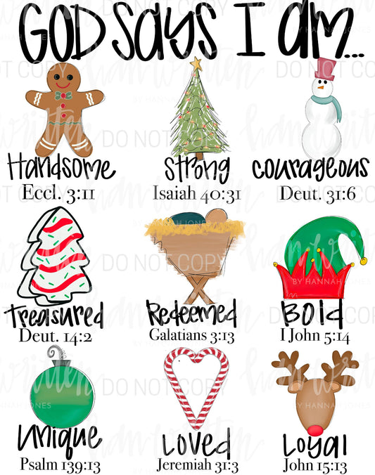 God says I am Boy Christmas Edition short sleeved/long sleeved tee/sweatshirt