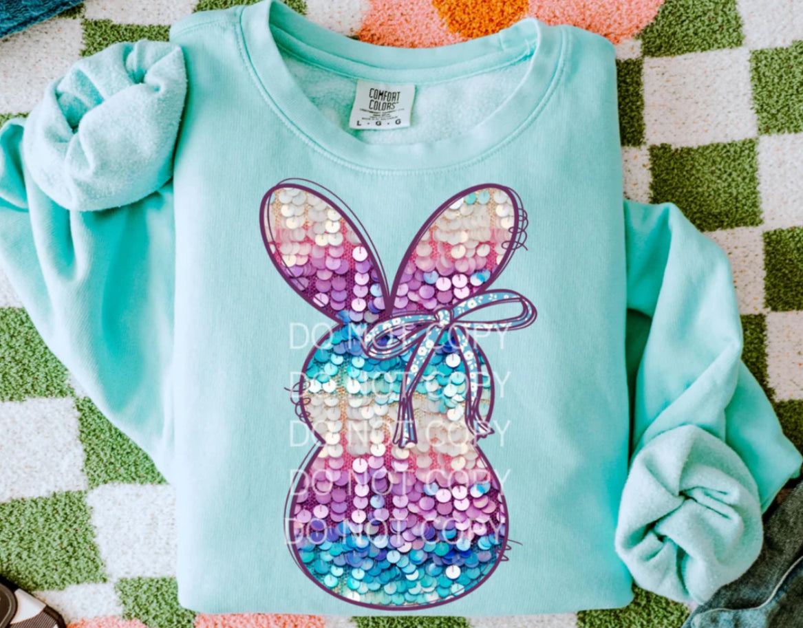 Bunny blue faux sequin bow tee/sweatshirt