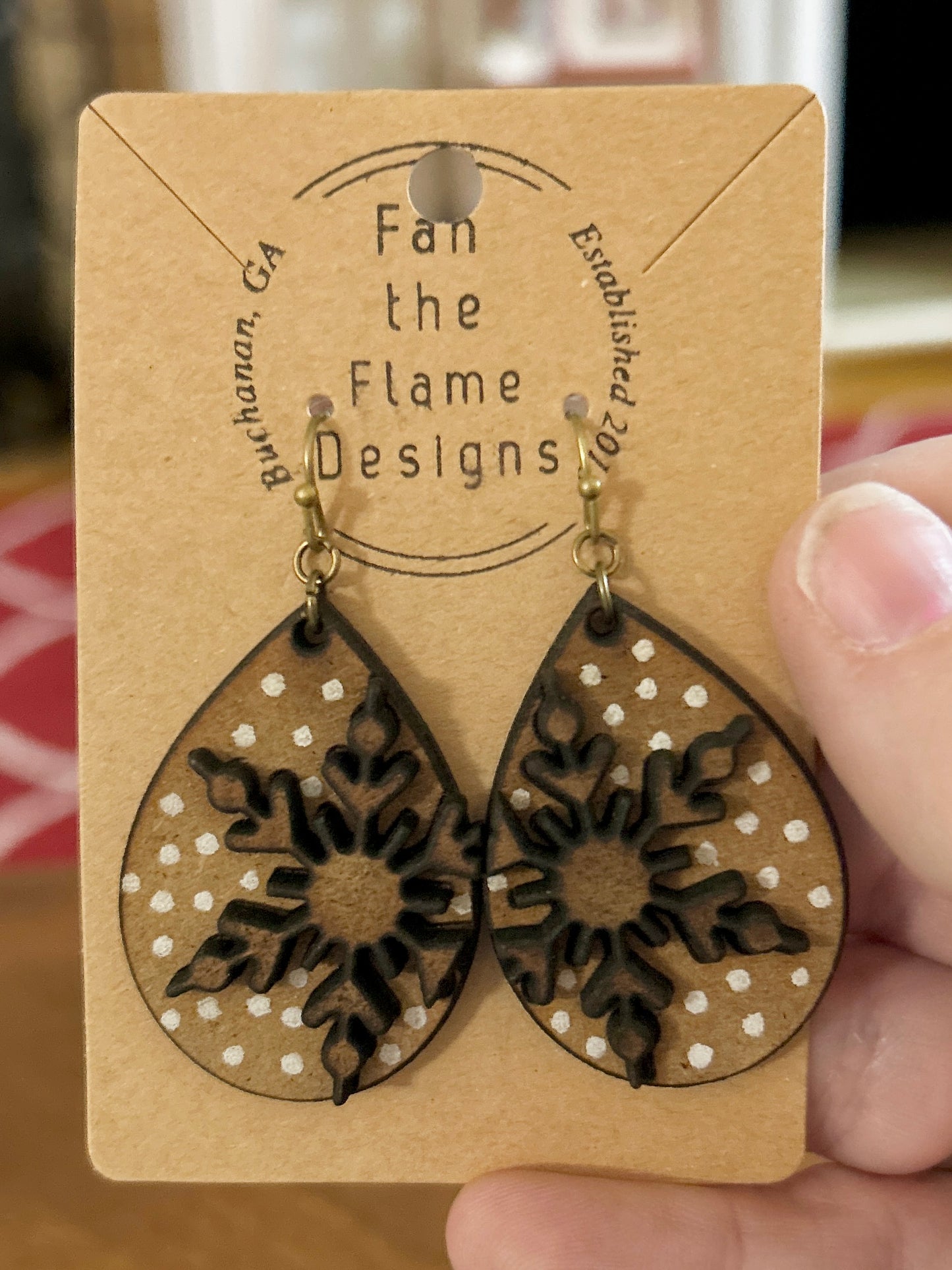 Snowflake Wooden Dangle Earrings
