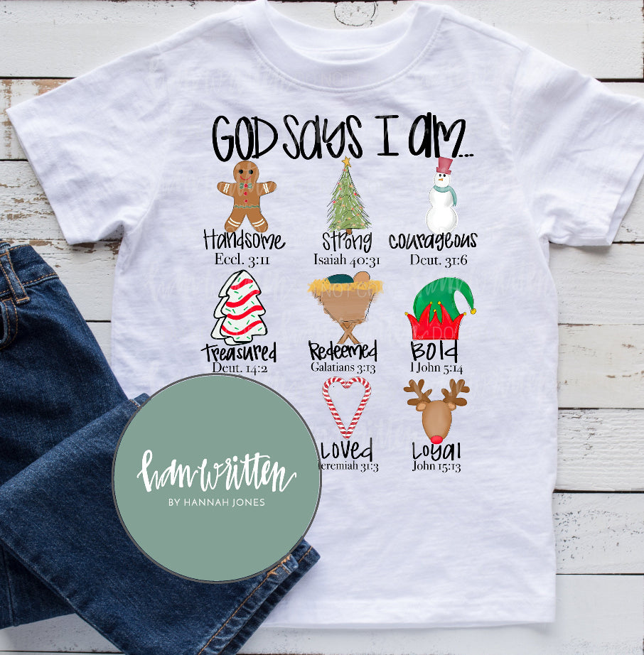 God says I am Boy Christmas Edition short sleeved/long sleeved tee/sweatshirt