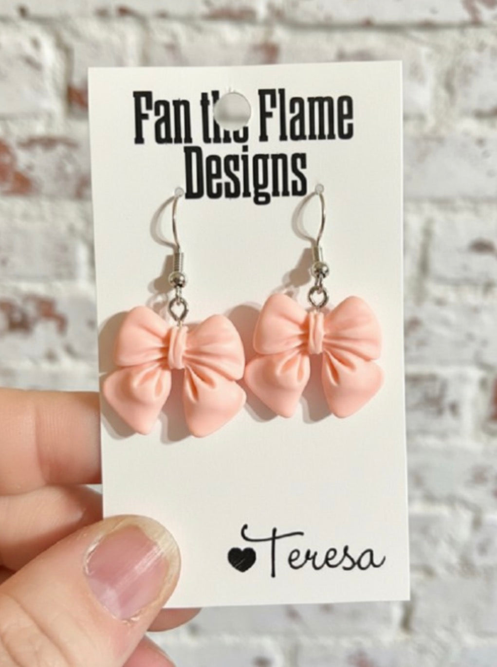 Pink Clay Bow Dangle Earrings