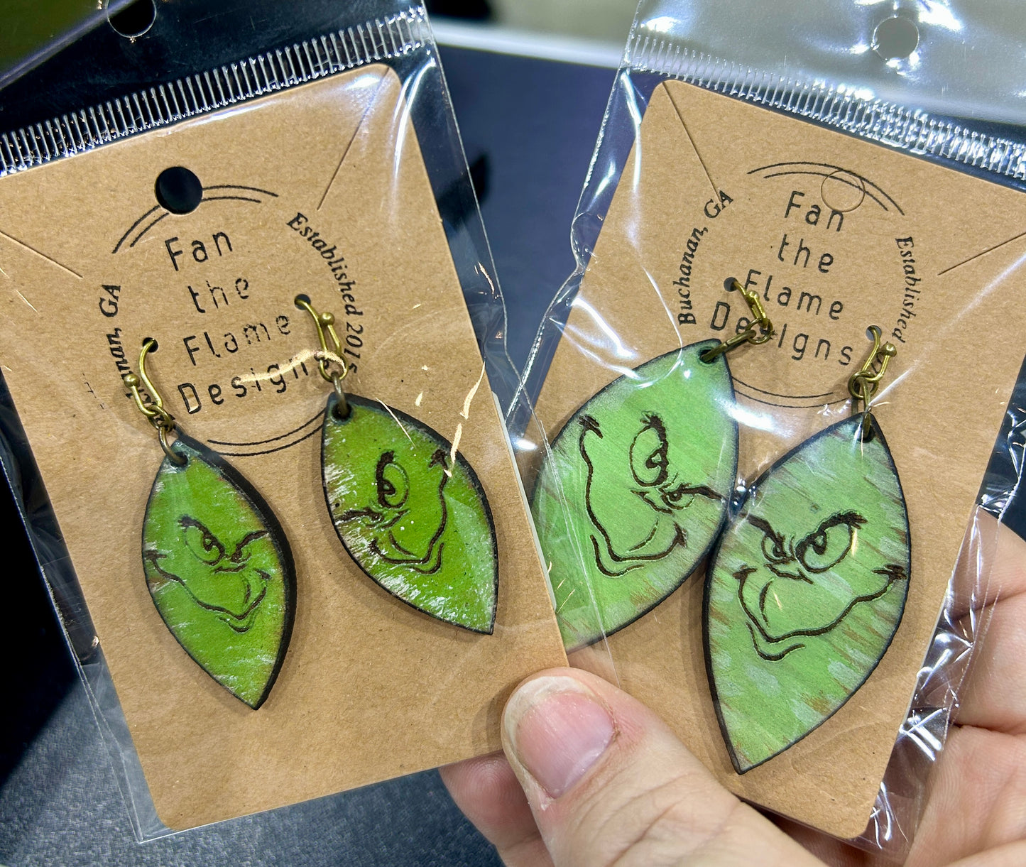 Grinch Face Handmade Dangle Earrings
