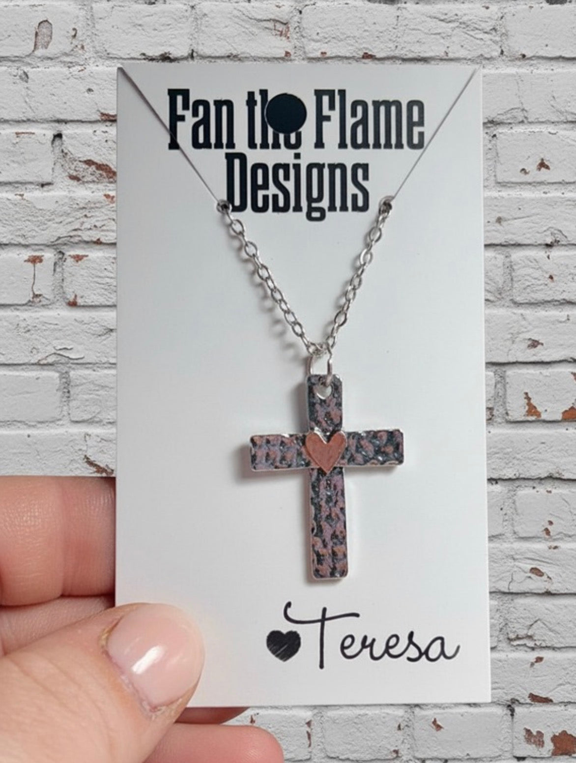 Silver Cross with Rose Gold Heart Necklace