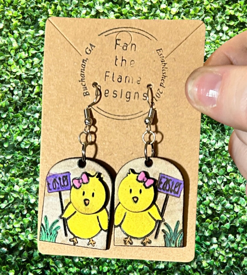 Handmade Easter Chicks Wooden Earrings
