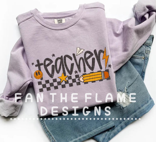 Teacher Pencil Checker tee/sweatshirt