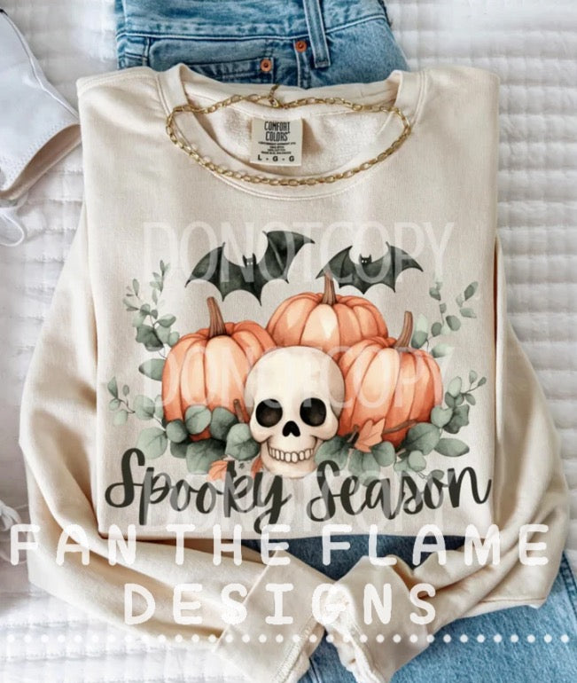 Spooky season skull with bats and pumpkins Tee/Sweatshirt