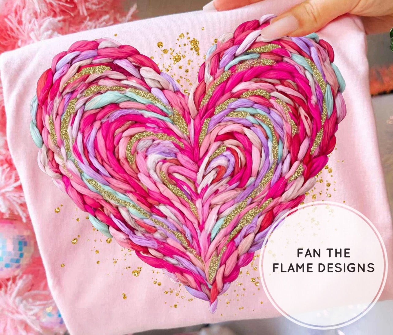 Faux Latch Hook Yarn Crochet Valentines Day Heart Short/Long/Sweatshirt