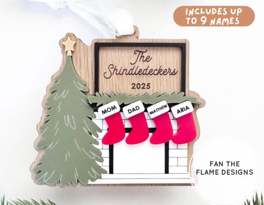 Fireplace & Christmas Tree Family Christmas Ornament