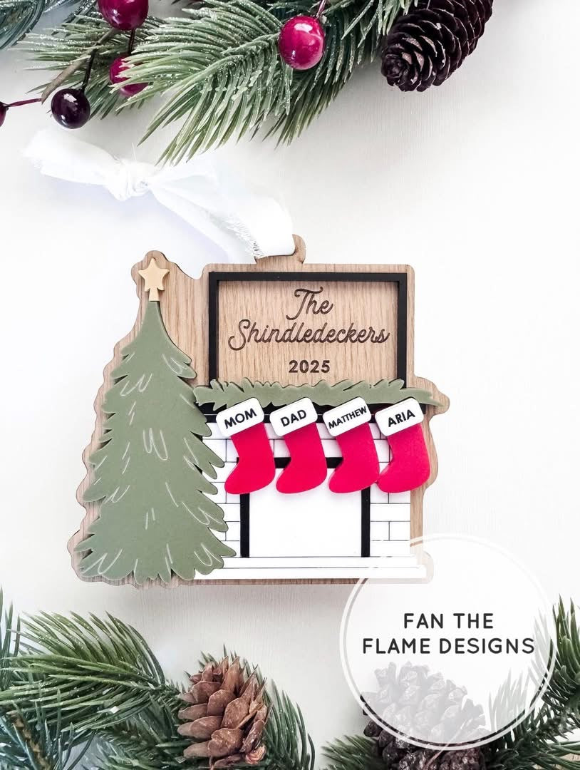 Fireplace & Christmas Tree Family Christmas Ornament