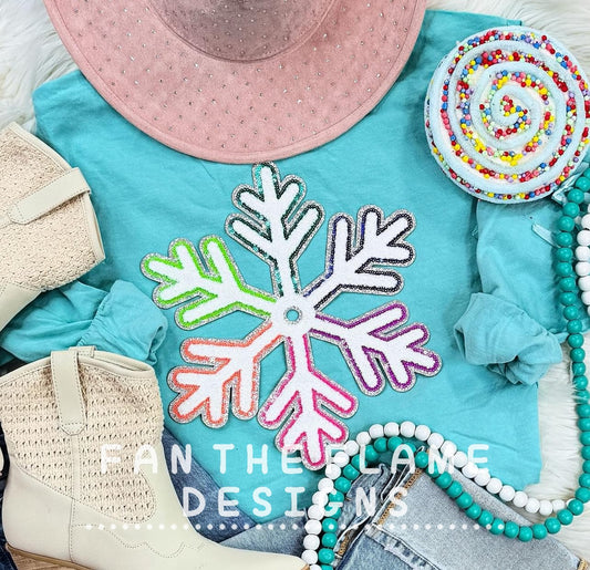 Multi-Colored Chenille/Sequin Snowflake patch sweatshirt