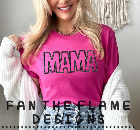 Mama black faux embroidery tee/sweatshirt