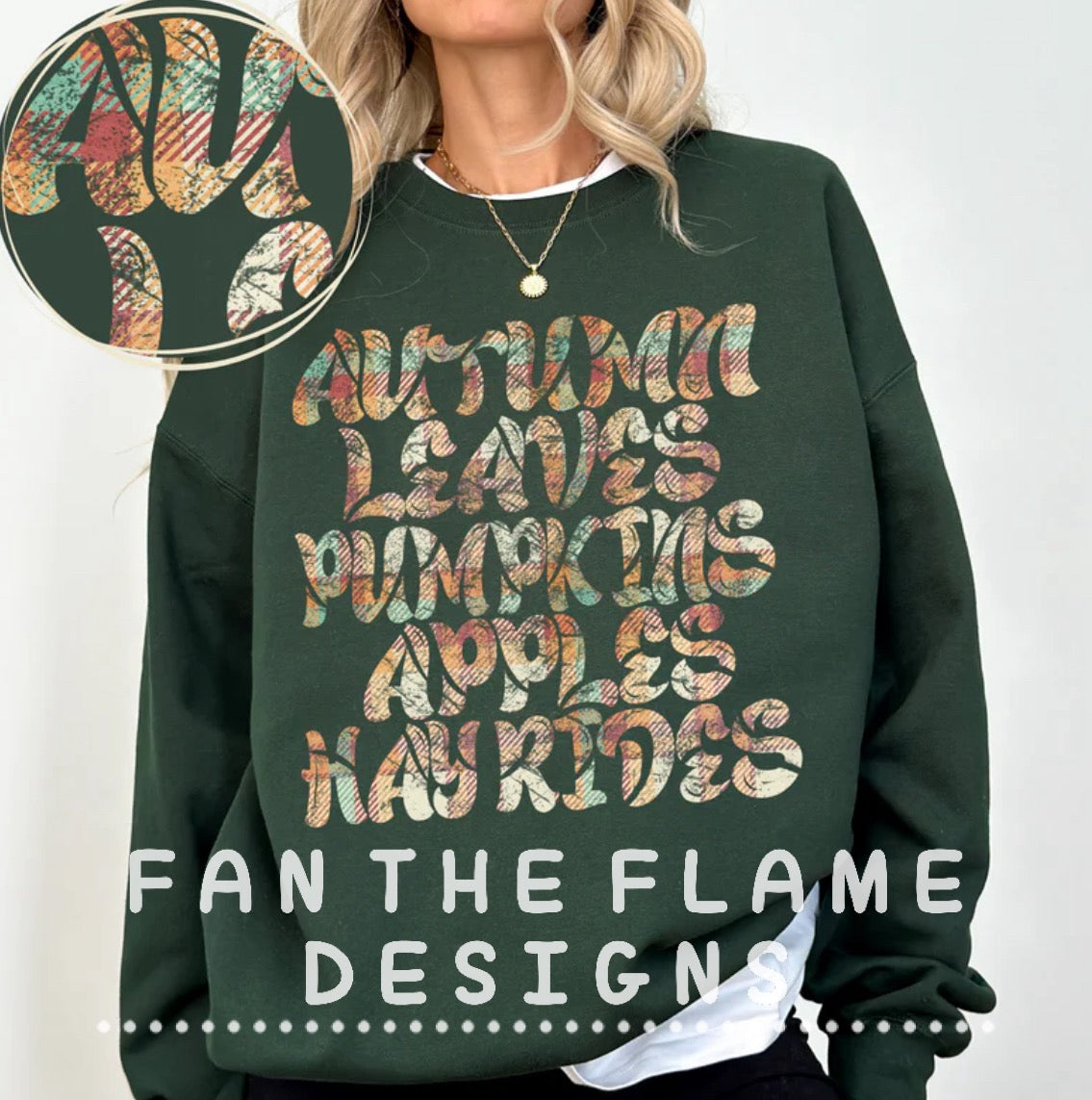 Autumn, Leaves, Pumpkins, Apples, Hay Rides Fall List in Plaid Distressed Tee/Sweatshirt