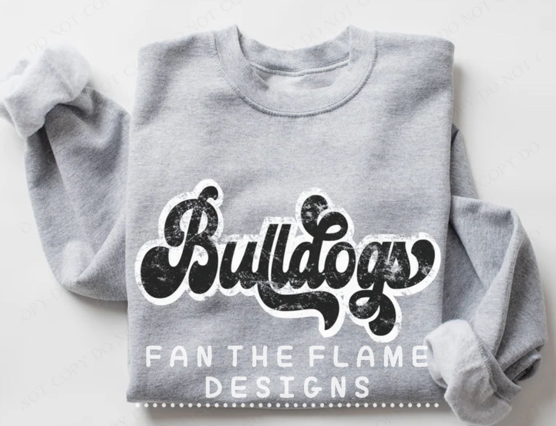 Bulldogs Vintage Black & White Retro Shadow Distressed Tee/Sweatshirt