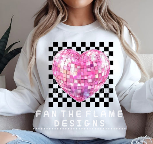 Valentine's Day Disco Ball Heart Checkered tee/sweatshirt