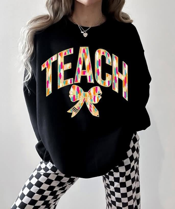 Teach brushstroke with bow tee/sweatshirt