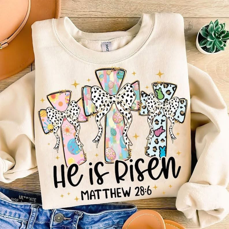 He is risen trio crosses Dalmatian bows tee/sweatshirt