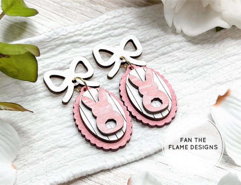 Handmade Coquette Bow with Bunny Dangle Earrings