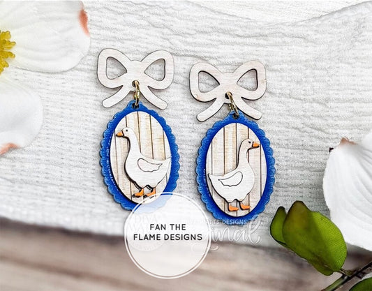 Handmade Coquette Bow with Goose Dangle Earrings