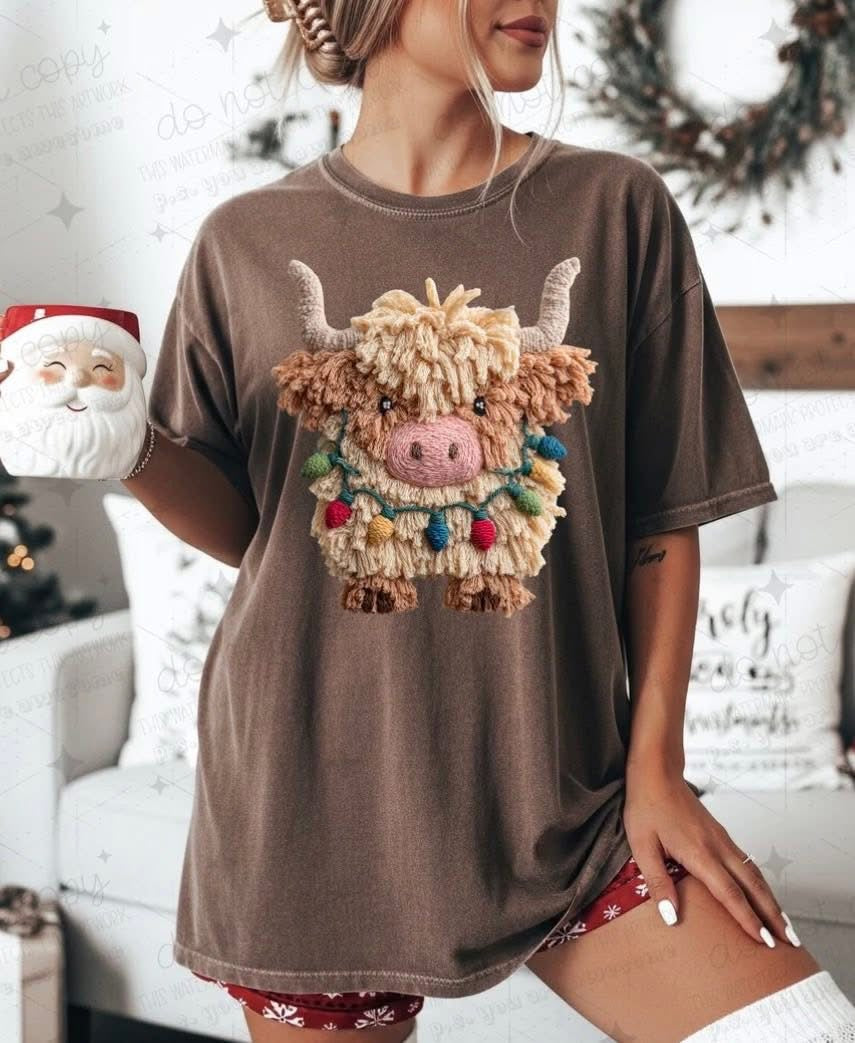Highland Cow Faux Yarn Tee/Sweatshirt