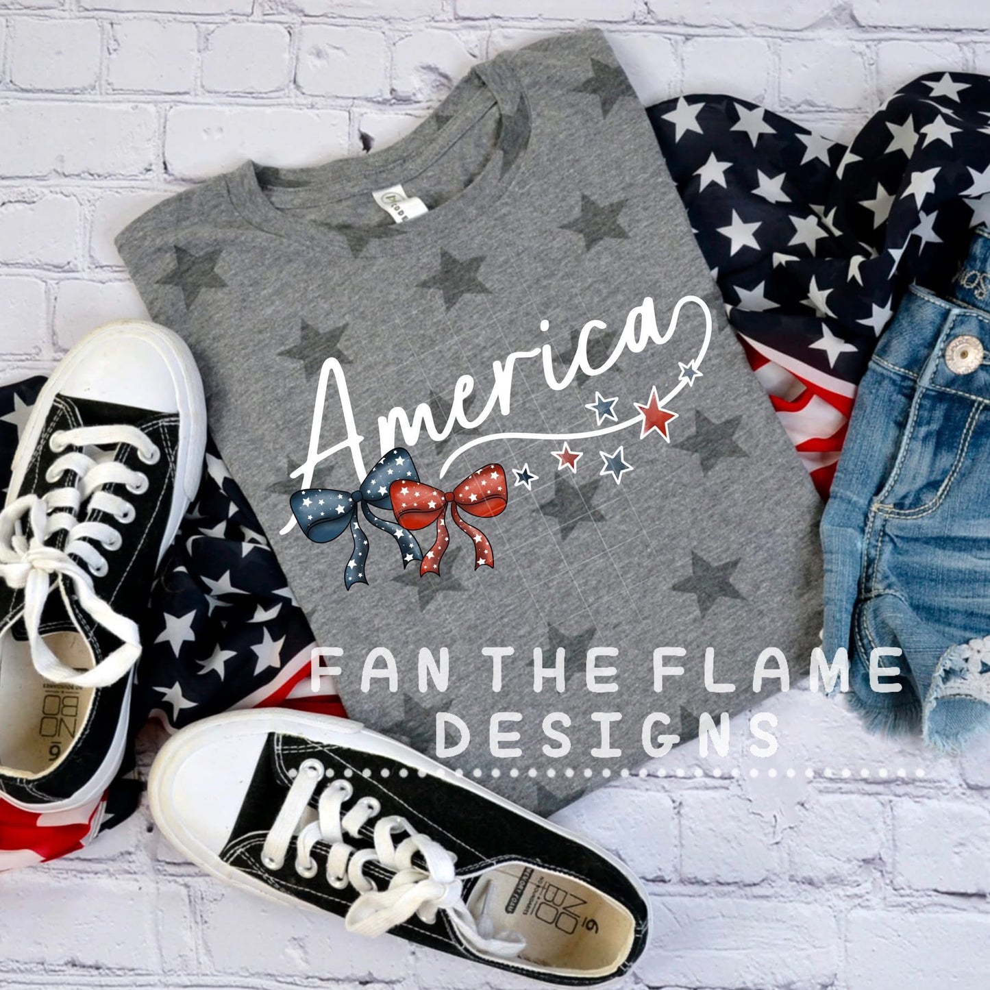 American white font Patriotic bows tee