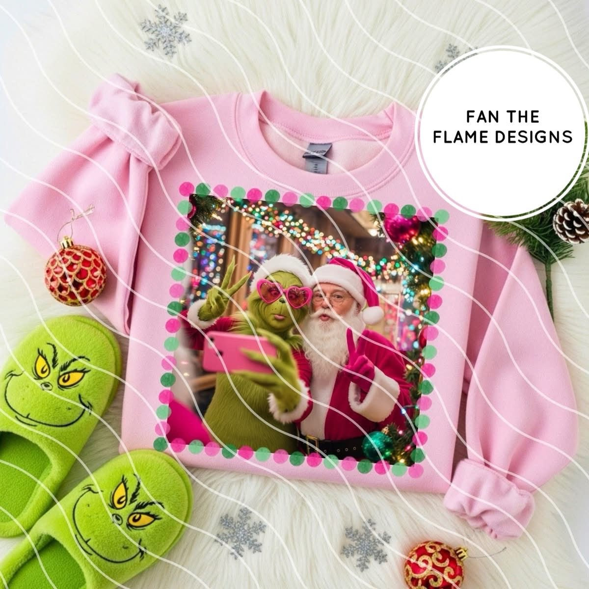 Pink Grinch and Santa Selfie Short/Long/Sweatshirt