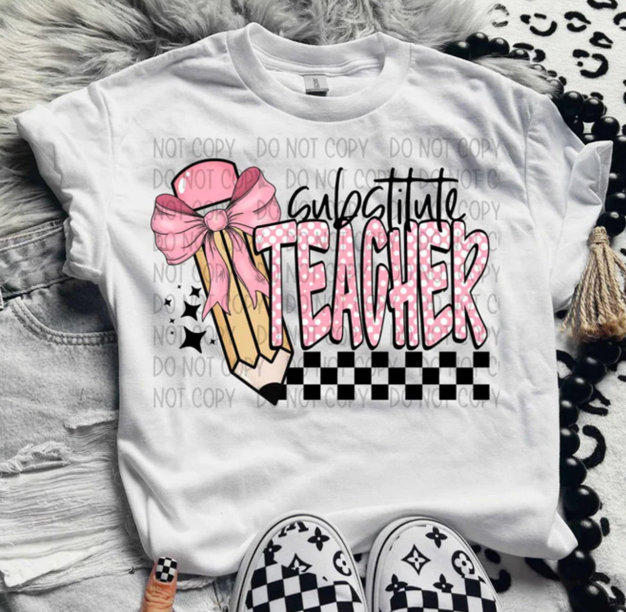 Teacher pink with polka dots tee/sweatshirt