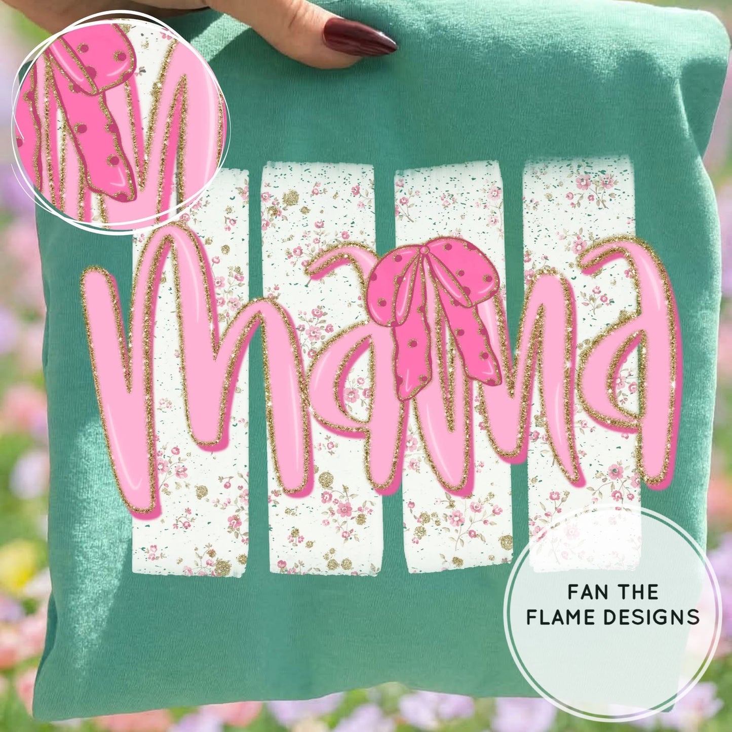 Floral Distressed Stripes Names with Glitter & Bow Coquette